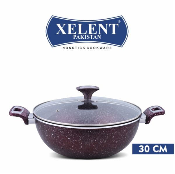 Marble-Coated Wok with non-stick surface, designed for even heat distribution. Ideal for stir-frying, deep-frying, and sautéing, with a sturdy handle for safe and comfortable cooking.