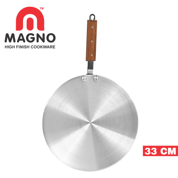 Sleek metal finish tawa designed for even cooking, perfect for flatbreads, pancakes, dosas, and more. Features an easy-to-clean surface and ergonomic handle.