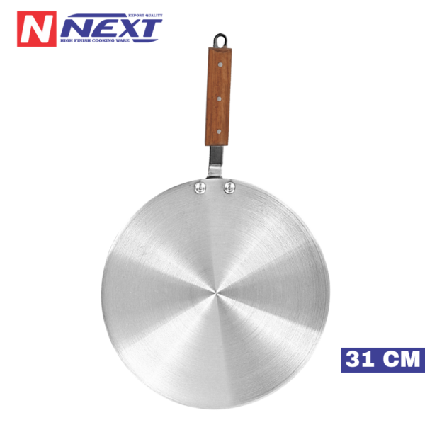 Sleek metal finish tawa designed for even cooking, perfect for flatbreads, pancakes, dosas, and more. Features an easy-to-clean surface and ergonomic handle.