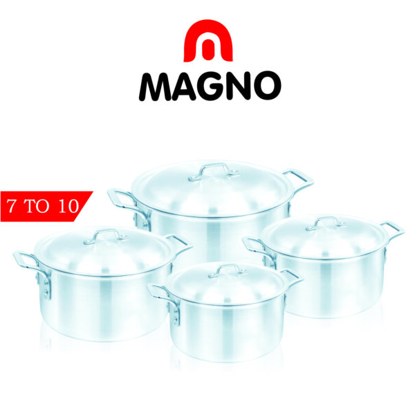 Metal finish casserole set featuring various sizes, high-quality metal construction, and ergonomic handles, ideal for even cooking and easy cleaning.