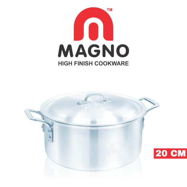 Durable metal finish casserole with sleek iron chrome handles, perfect for versatile cooking and easy handling.