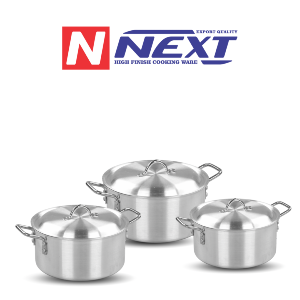 Metal finish casserole set featuring various sizes, high-quality metal construction, and ergonomic handles, ideal for even cooking and easy cleaning.