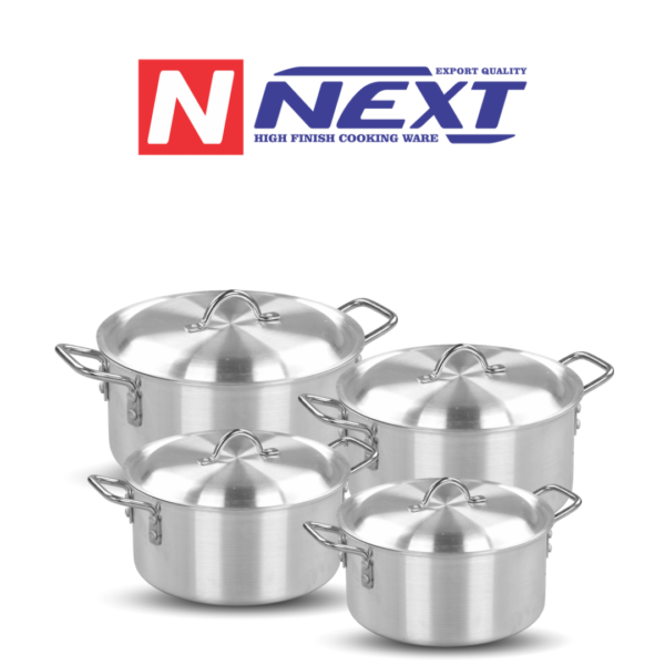 Metal finish casserole set featuring various sizes, high-quality metal construction, and ergonomic handles, ideal for even cooking and easy cleaning.