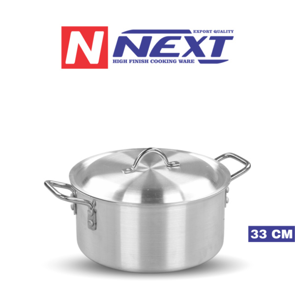 Durable metal finish casserole with sleek iron chrome handles, perfect for versatile cooking and easy handling.