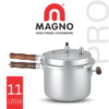 "Image of a ergonomic pressure cooker handle, silver in color with a comfortable grip, attached to a pressure cooker"