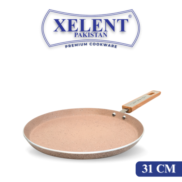 Xelent Pakistan 31 cm marble coated hotplate in mustard color, featuring a durable non-stick surface and ergonomic handle, perfect for even heat distribution and versatile cooking on all stovetops