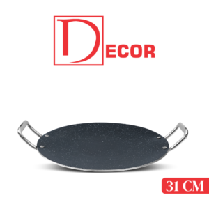 A sturdy double iron handle tawa with a flat, round cooking surface made of durable heavy-duty iron. The tawa features two strong iron handles on each side, offering a firm grip for safe handling while cooking. Ideal for making chapatis, pancakes, and grilling, it provides even heat distribution for perfect results. The dark iron finish gives it a traditional and rustic appearance, perfect for everyday kitchen use.