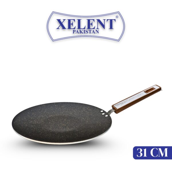 Marble-Coated 6 Gauge Tawa with a non-stick surface, ideal for cooking flatbreads, pancakes, and more. Features even heat distribution and a sturdy handle for easy handling.