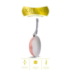 Top view of a sleek marble frypan with a smooth, nonstick surface and ergonomic handle, perfect for even heat distribution and stylish cooking.