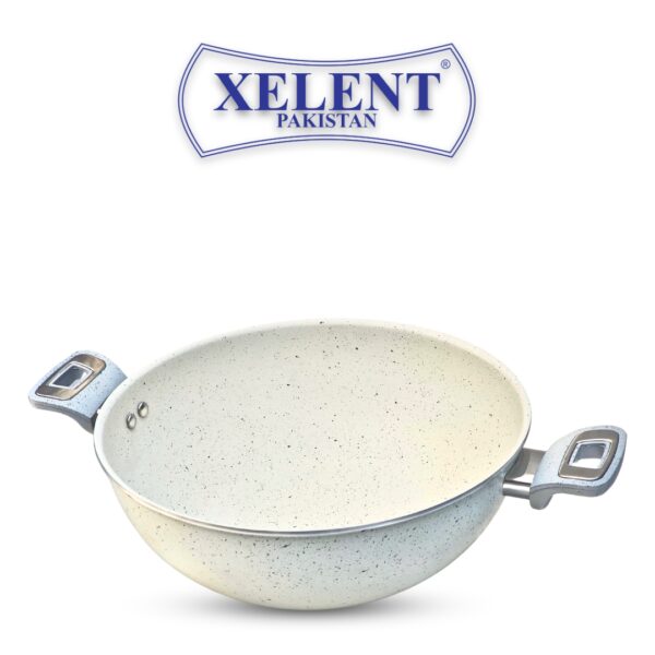 Marble-Coated Wok with non-stick surface, designed for even heat distribution. Ideal for stir-frying, deep-frying, and sautéing, with a sturdy handle for safe and comfortable cooking.