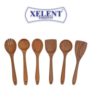 Premium quality wooden spoons by Xelent Pakistan, crafted from natural, durable wood with a smooth finish, heat-resistant design, and ergonomic handles, perfect for safe cooking and serving.