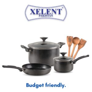 Affordable nonstick cookware bundle for everyday use – includes frypan, tawa, and spoon set by Xelent Pakistan