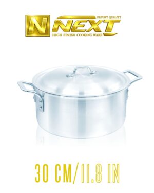Durable metal finish casserole with sleek iron chrome handles, perfect for versatile cooking and easy handling.