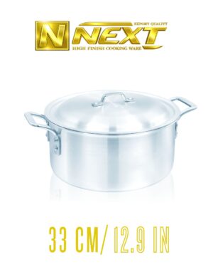Durable metal finish casserole with sleek iron chrome handles, perfect for versatile cooking and easy handling.