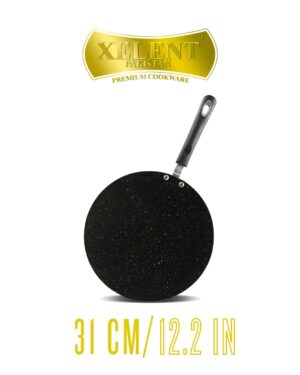 Marble-Coated 6 Gauge Tawa with a non-stick surface, ideal for cooking flatbreads, pancakes, and more. Features even heat distribution and a sturdy handle for easy handling.