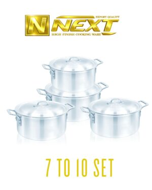 Metal finish casserole set featuring various sizes, high-quality metal construction, and ergonomic handles, ideal for even cooking and easy cleaning.