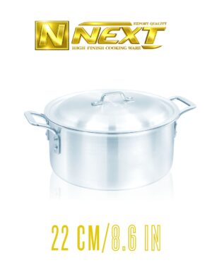 Durable metal finish casserole with sleek iron chrome handles, perfect for versatile cooking and easy handling.