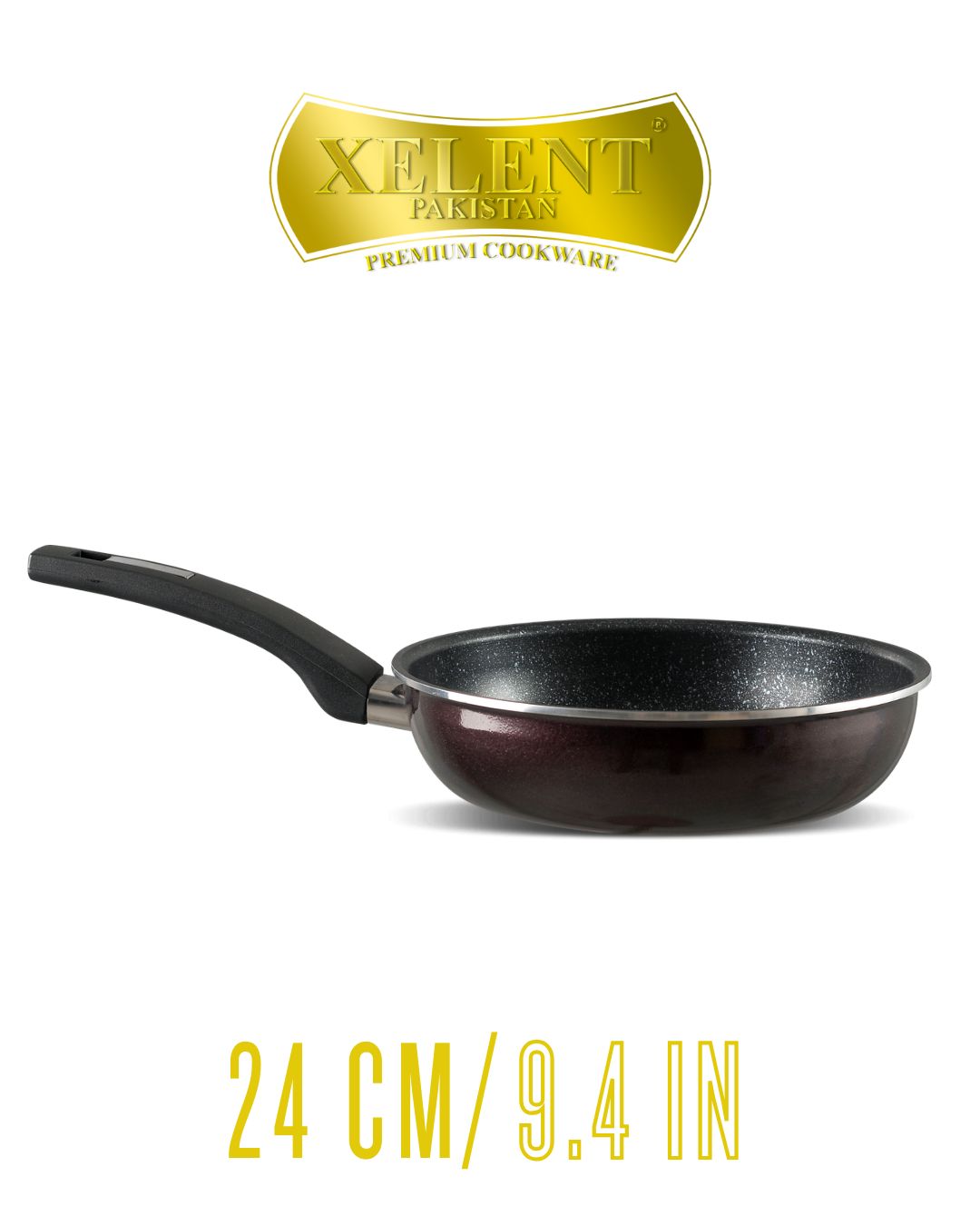Xelent Crystal Nonstick Frypan with premium crystal coating and ergonomic handle placed on a modern kitchen surface.