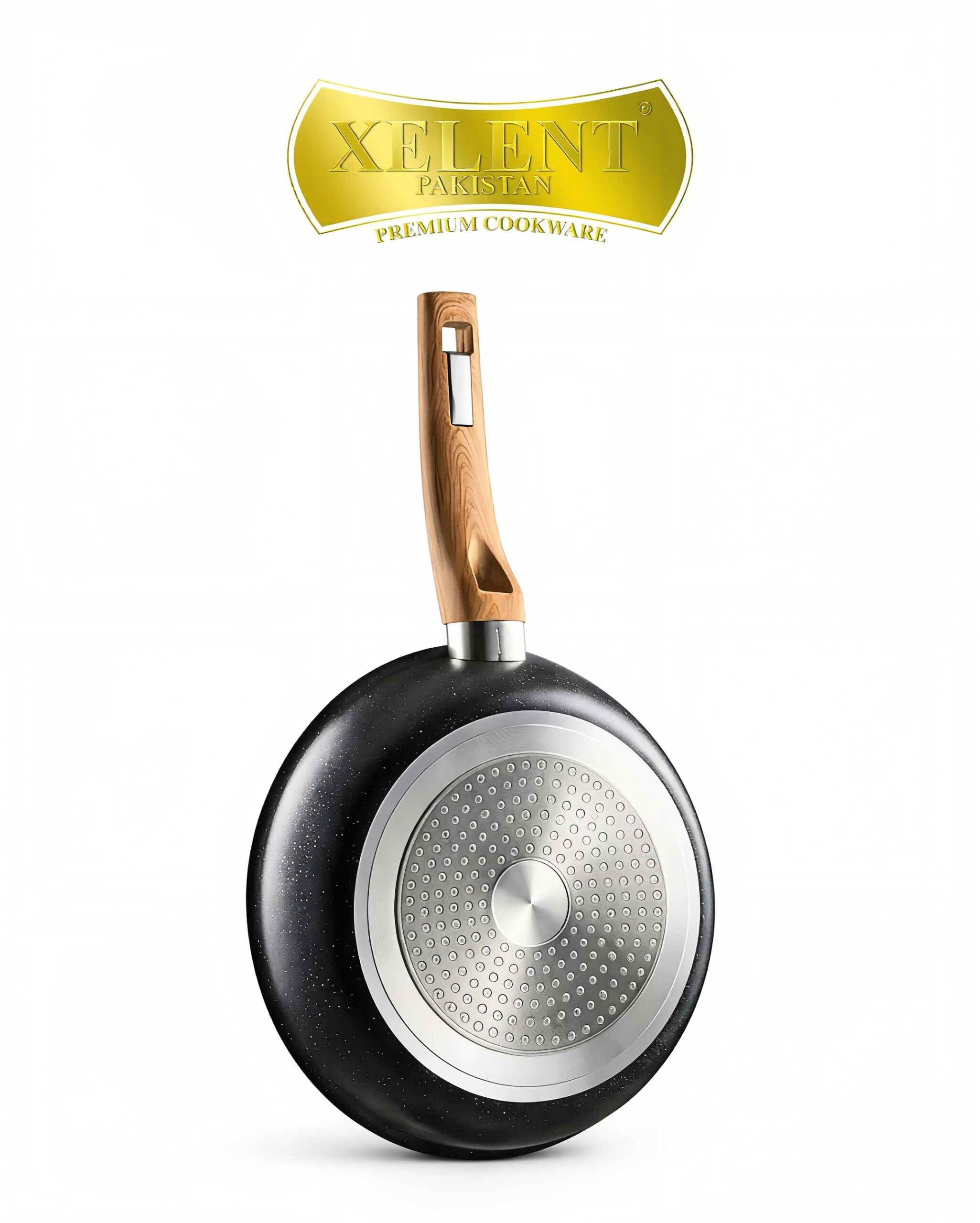 Top view of a sleek marble induction frypan with a smooth, nonstick surface and ergonomic handle, perfect for even heat distribution and stylish cooking.