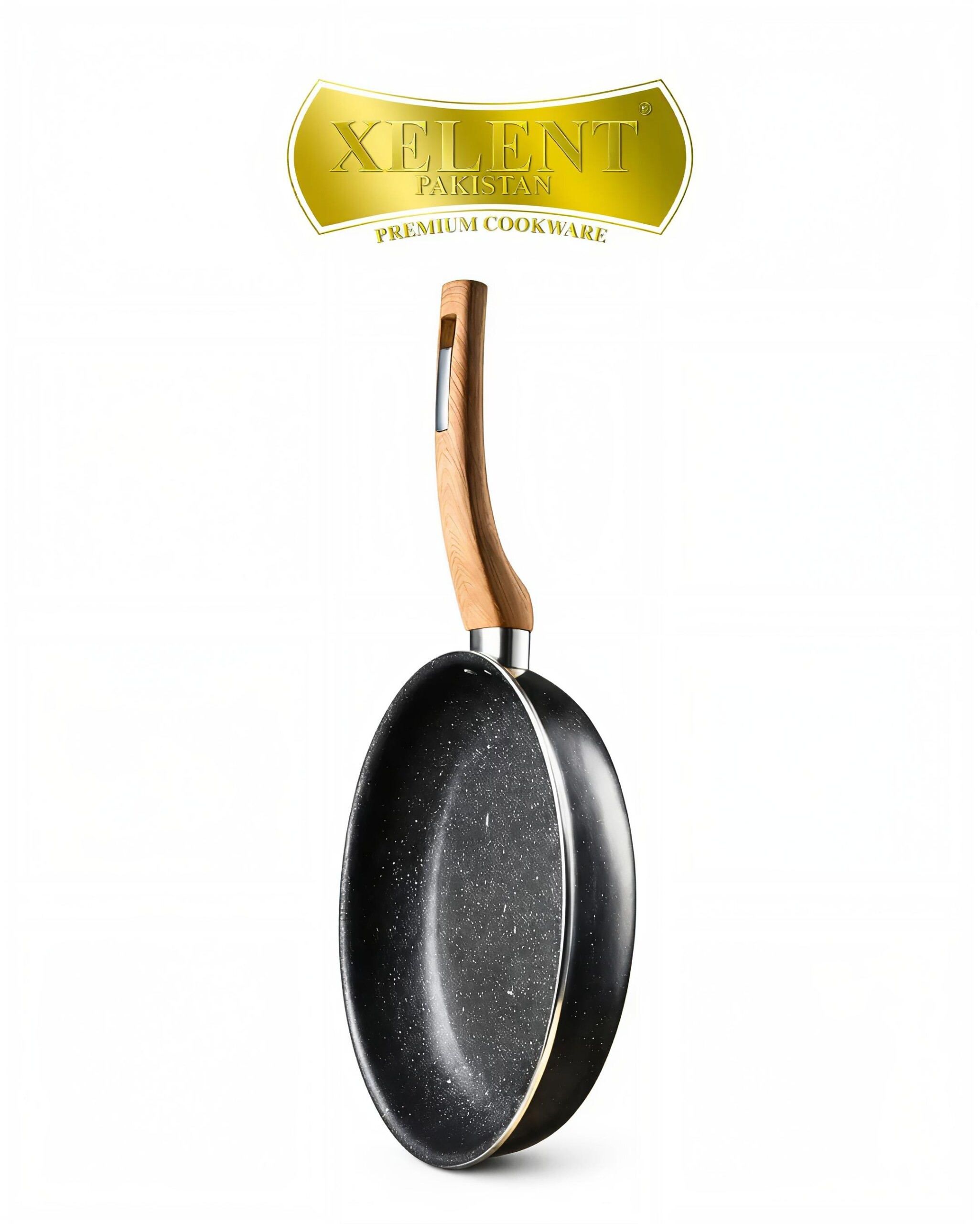 Top view of a sleek marble induction frypan with a smooth, nonstick surface and ergonomic handle, perfect for even heat distribution and stylish cooking.