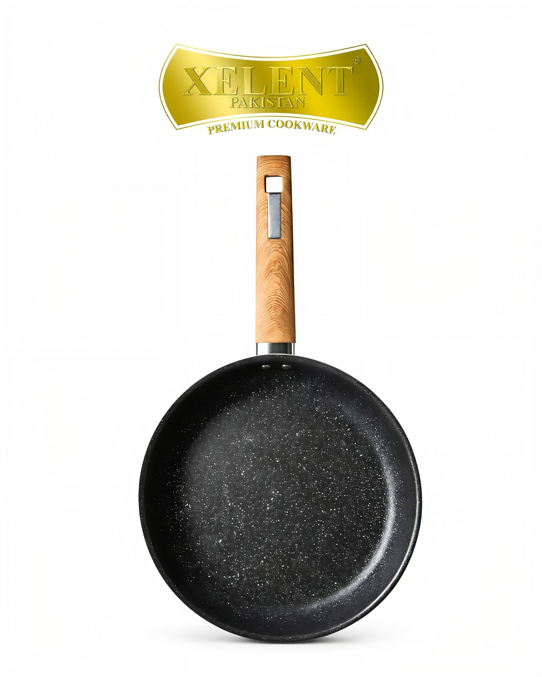 Top view of a sleek marble induction frypan with a smooth, nonstick surface and ergonomic handle, perfect for even heat distribution and stylish cooking.