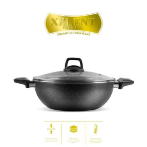 Marble-Coated Wok with non-stick surface, designed for even heat distribution. Ideal for stir-frying, deep-frying, and sautéing, with a sturdy handle for safe and comfortable cooking.