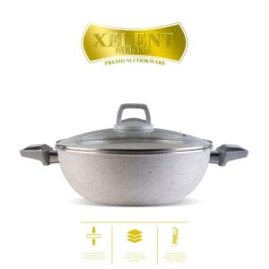 Marble-Coated Wok with non-stick surface, designed for even heat distribution. Ideal for stir-frying, deep-frying, and sautéing, with a sturdy handle for safe and comfortable cooking.