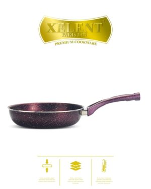 Top view of a sleek marble black frypan with a smooth, nonstick surface and ergonomic handle, perfect for even heat distribution and stylish cooking.