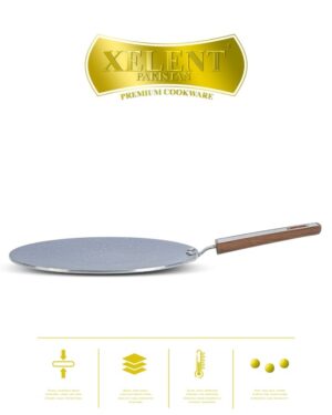 Marble-Coated 6 Gauge Tawa with a non-stick surface, ideal for cooking flatbreads, pancakes, and more. Features even heat distribution and a sturdy handle for easy handling.
