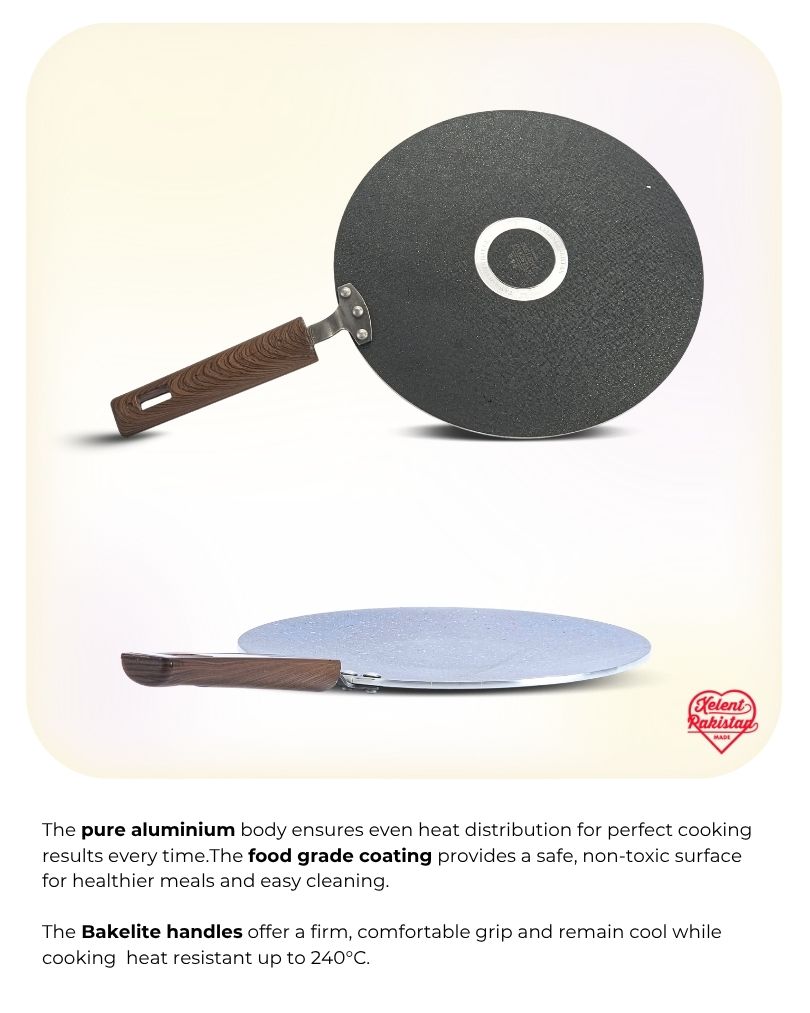 Marble-Coated 6 Gauge Tawa with a non-stick surface, ideal for cooking flatbreads, pancakes, and more. Features even heat distribution and a sturdy handle for easy handling.
