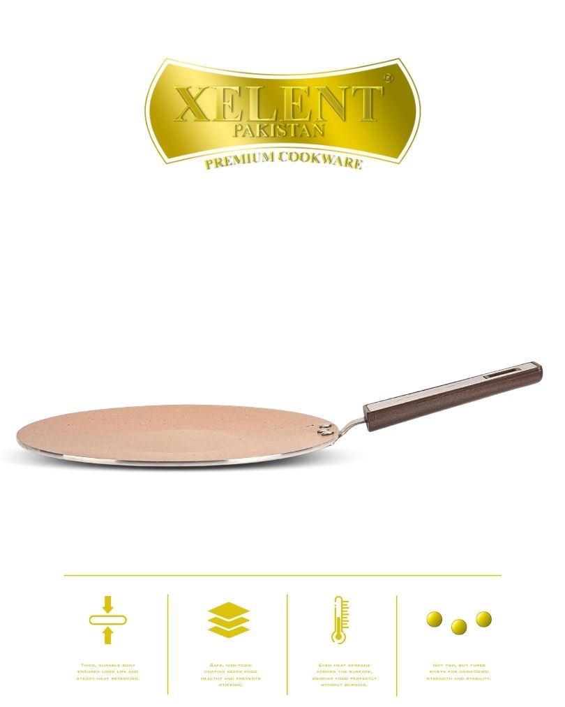 Marble-Coated 6 Gauge Tawa with a non-stick surface, ideal for cooking flatbreads, pancakes, and more. Features even heat distribution and a sturdy handle for easy handling.