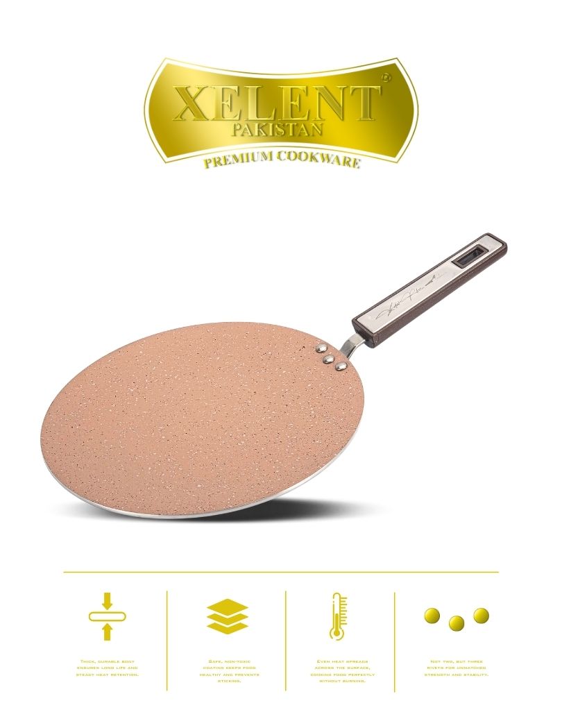 Marble-Coated 6 Gauge Tawa with a non-stick surface, ideal for cooking flatbreads, pancakes, and more. Features even heat distribution and a sturdy handle for easy handling.