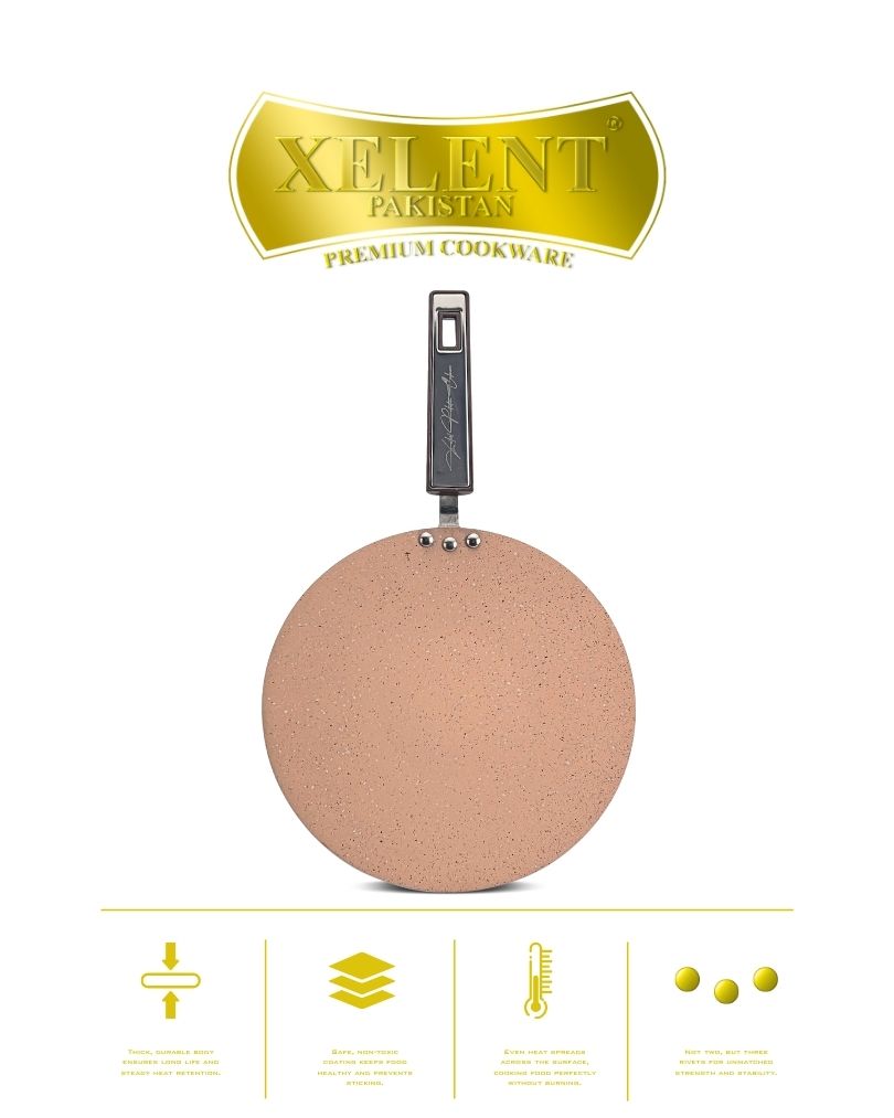 Marble-Coated 6 Gauge Tawa with a non-stick surface, ideal for cooking flatbreads, pancakes, and more. Features even heat distribution and a sturdy handle for easy handling.