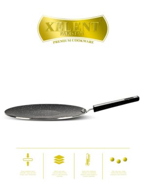 Marble-Coated 6 Gauge Tawa with a non-stick surface, ideal for cooking flatbreads, pancakes, and more. Features even heat distribution and a sturdy handle for easy handling.