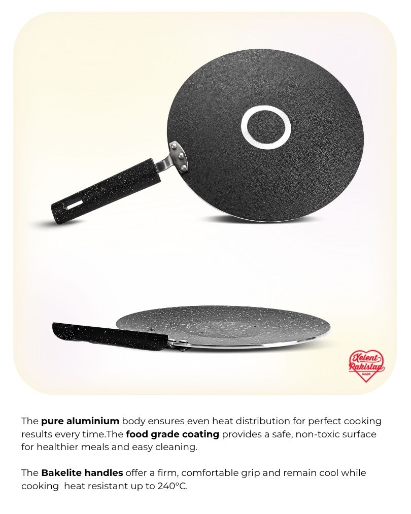 Marble-Coated 6 Gauge Tawa with a non-stick surface, ideal for cooking flatbreads, pancakes, and more. Features even heat distribution and a sturdy handle for easy handling.