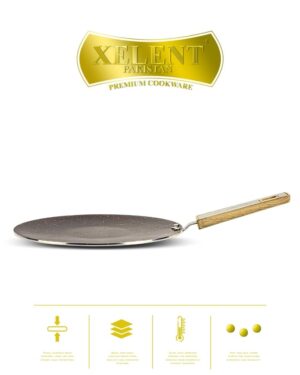 Marble-Coated 6 Gauge Tawa with a non-stick surface, ideal for cooking flatbreads, pancakes, and more. Features even heat distribution and a sturdy handle for easy handling.