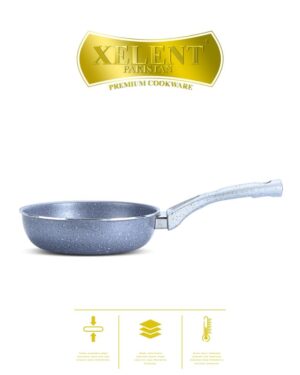 Top view of a sleek marble black frypan with a smooth, nonstick surface and ergonomic handle, perfect for even heat distribution and stylish cooking.