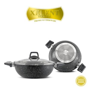 Shop the premium induction marble wok by Xelent Pakistan Cookware featuring nonstick marble coating, induction-compatible base, durable construction, elegant design, and even heat distribution for everyday cooking.