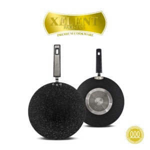 Induction marble coated nonstick tawa with heavy gauge body and heat resistant handle for daily cooking.