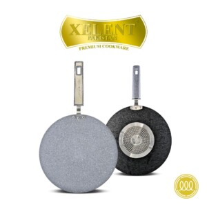 Induction marble coated nonstick tawa with heavy gauge body and heat resistant handle for daily cooking.